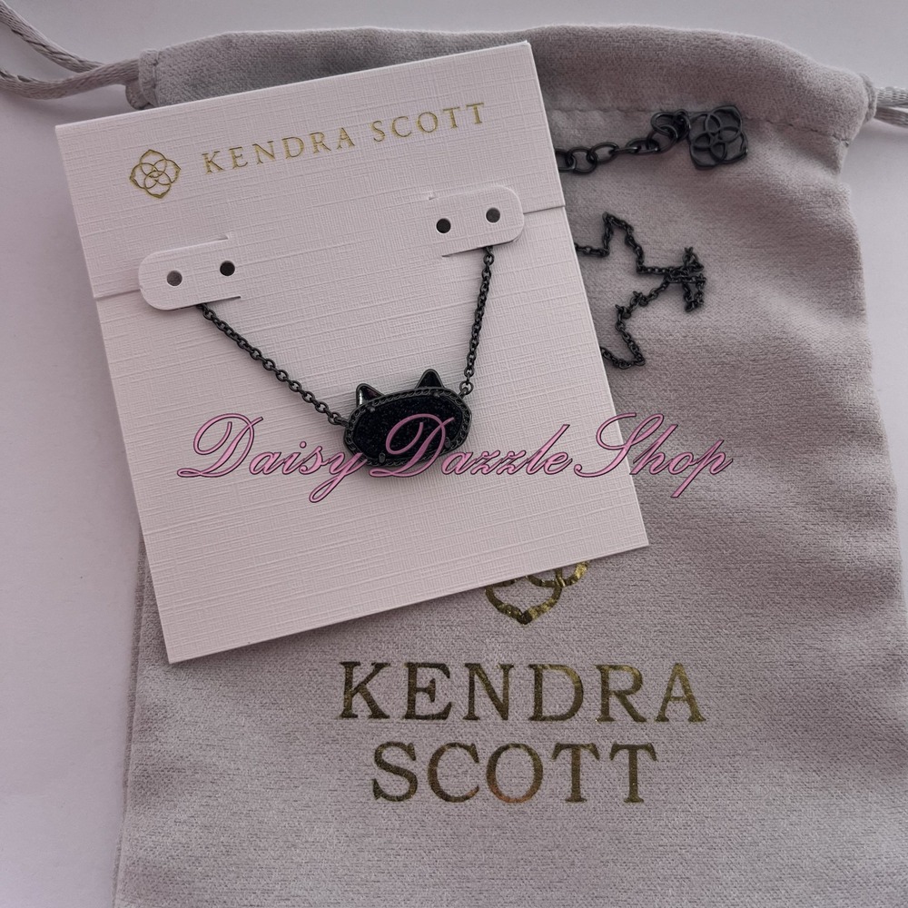 🖤✨Kendra Scott Elisa Cat Pendant Necklace Black Drusy Gunmetal New 🐈⬛ - Picture 4 of 6